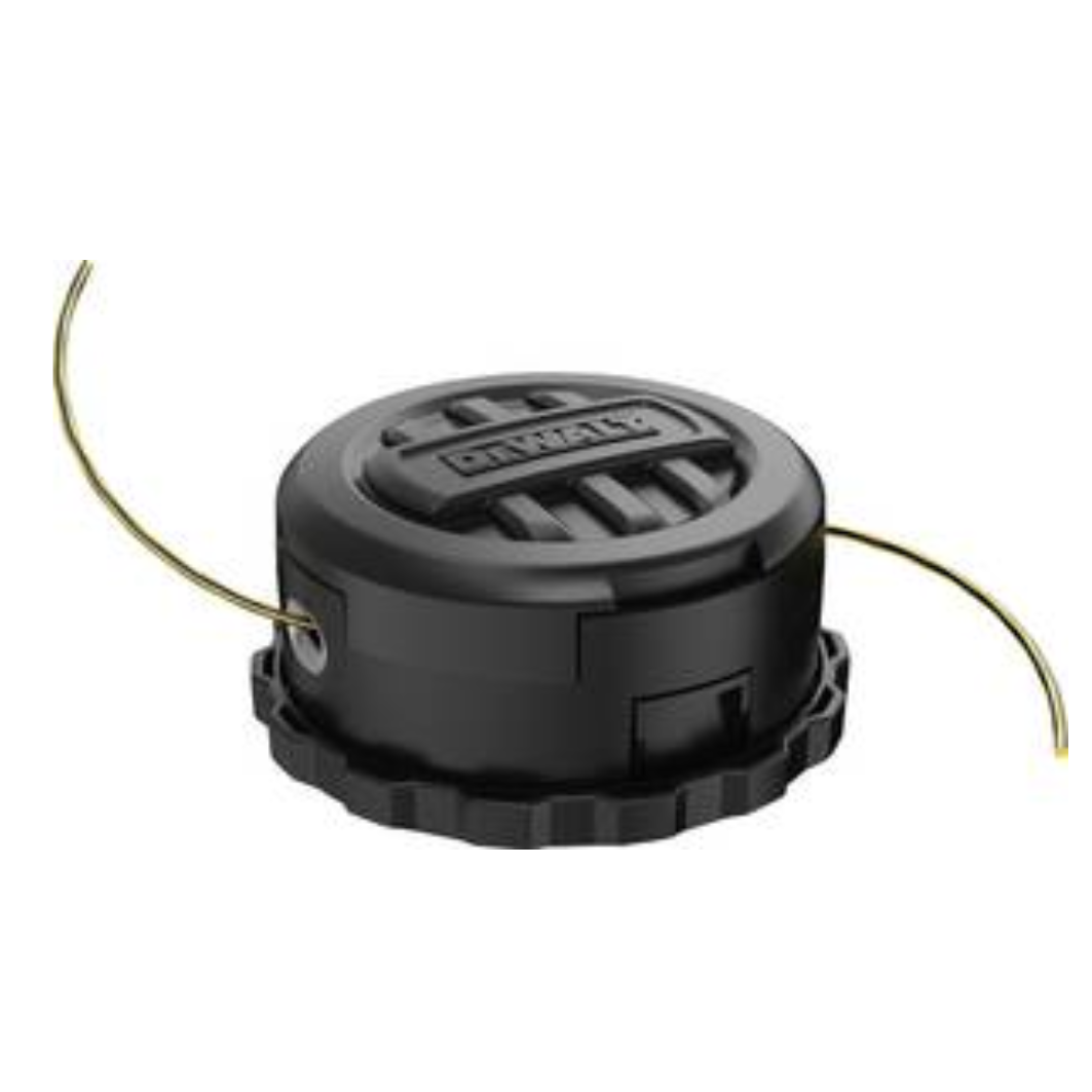 DEWALT trimmer bump head for power tools, showing the durable plastic head with attachment points for trimming attachments.
