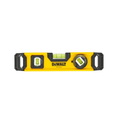 DEWALT torpedo level, 25cm long, with bubble vials for accurate leveling of tools and surfaces in construction and carpentry.