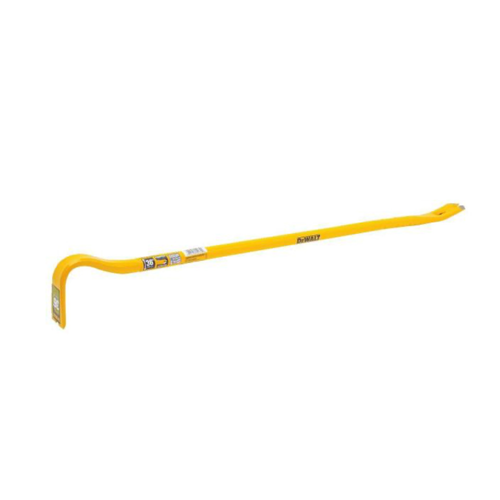 DEWALT 24-inch wrecking bar with a sturdy steel construction, featuring a curved end for prying and demolition tasks.