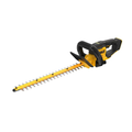 DEWALT 18V XR Hedge Trimmer with 55cm blade and 19mm gap, shown with battery and handle for gardening and trimming tasks