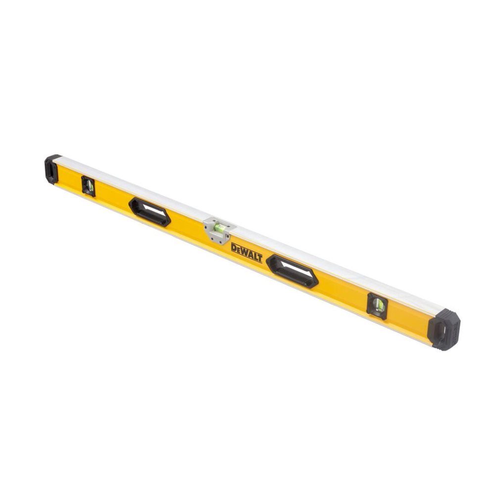 DEWALT box beam level, 120cm (4ft), measuring tool with bubble vials for accurate leveling and alignment.