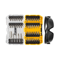 DEWALT 47-piece screw driving set with safety glasses, featuring various screwdriver bits and tools for DIY and professional use.