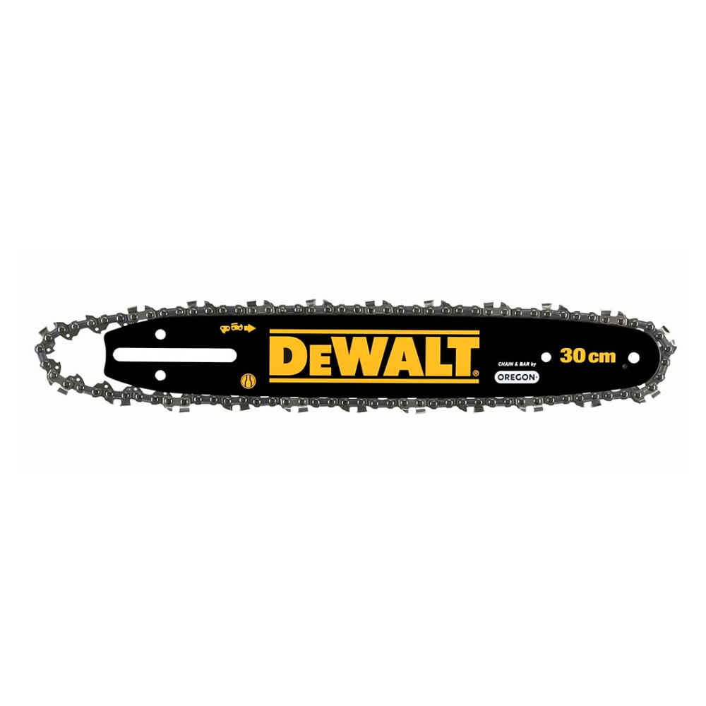 DEWALT 30cm chainsaw chain with 0.325-inch pitch, designed for power tools and cutting tasks.