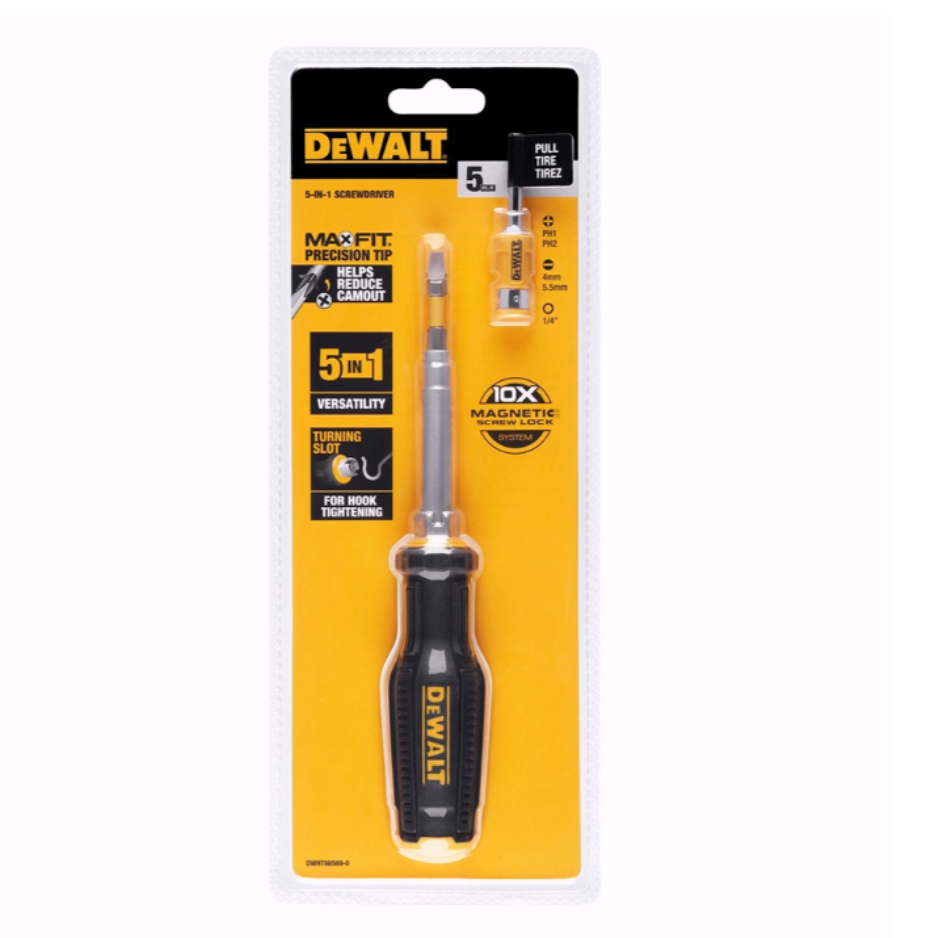 DEWALT Fullfit 6-way multi-bit screwdriver with interchangeable bits and ergonomic handle for versatile screwdriving tasks.